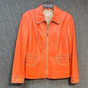 St. John Sport by Marie Gray Orange Lamb Leather Jacket with Gold Accents